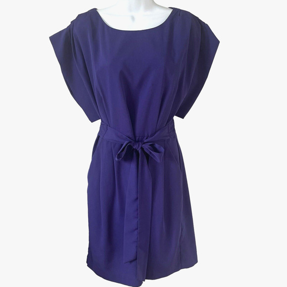 Eliza J Women’s Size 12 Sheath Dress Lined Pockets Tie Waist Purple Cocktail - Picture 2 of 11